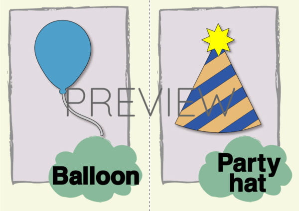 ESL Balloon and Party Hat Flashcard
