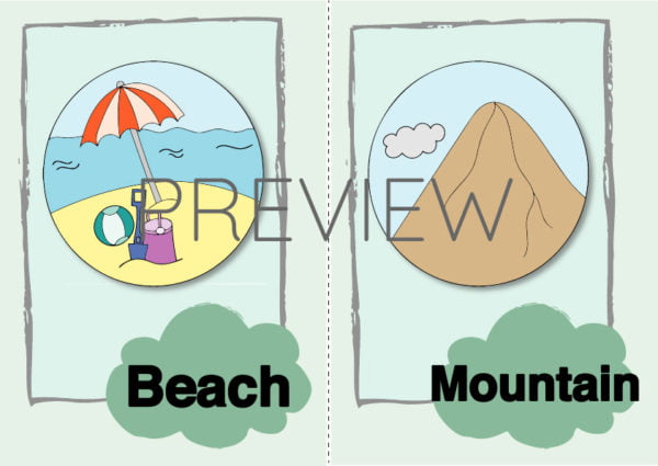 ESL Beach and Mountain Flashcard