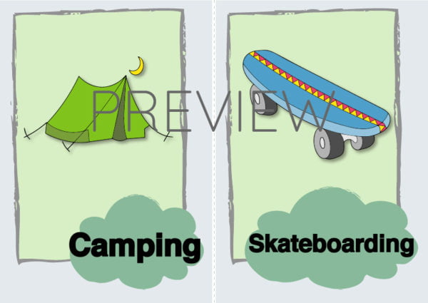 ESL Camping and Skateboarding Flashcard
