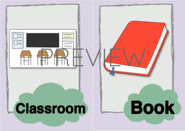 ESL Classroom and Book Flashcard