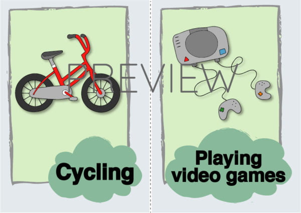 ESL Cycling and Playing Video Games Flashcard