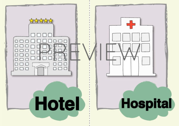 ESL Hotel and Hospital Flashacards
