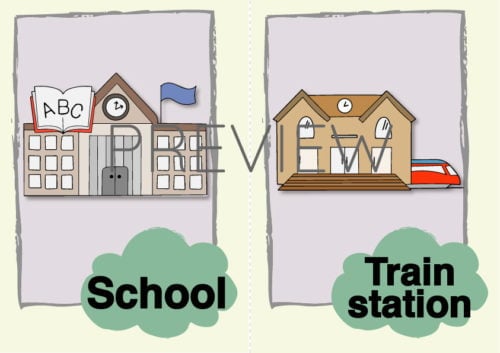 ESL School and Train Station Flashcard