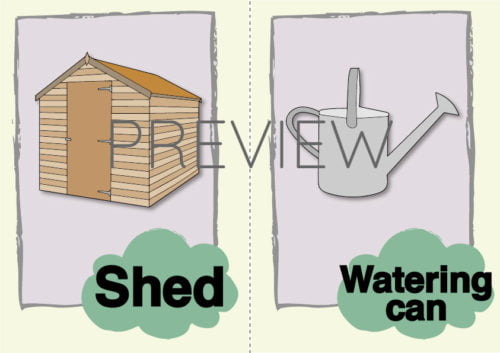 ESL Shed and Watering Can Flashcard