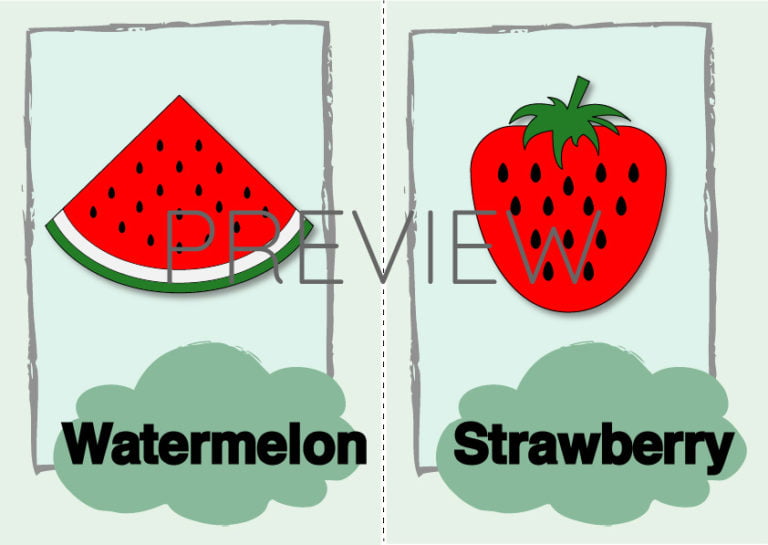 Watermelon Raster Flashcard Watermelon and Strawberry Flashcard | Gru Languages