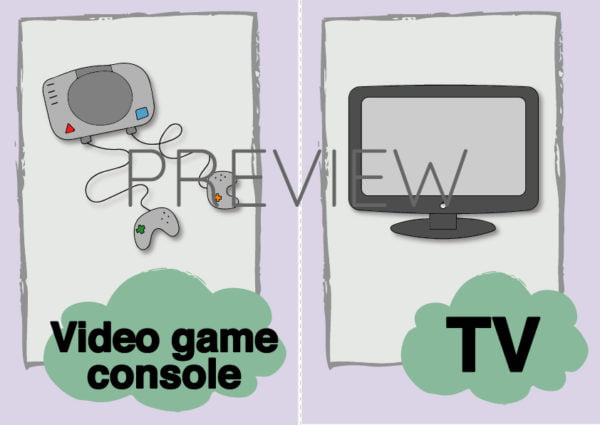 ESL Video Game Console and TV Flashcards