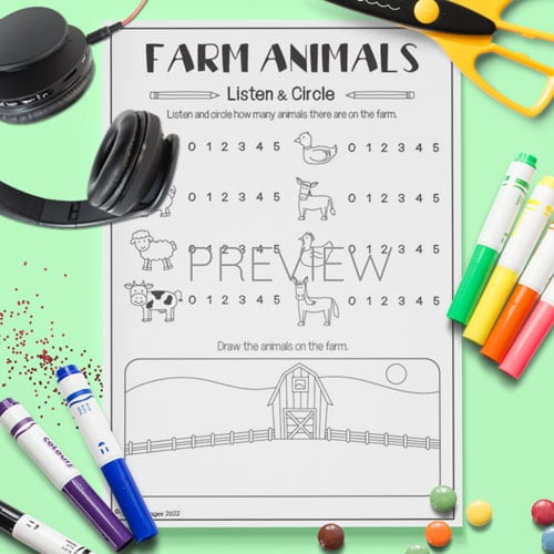 ESL Kids Farm Animal Listen and Circle Activity Worksheet