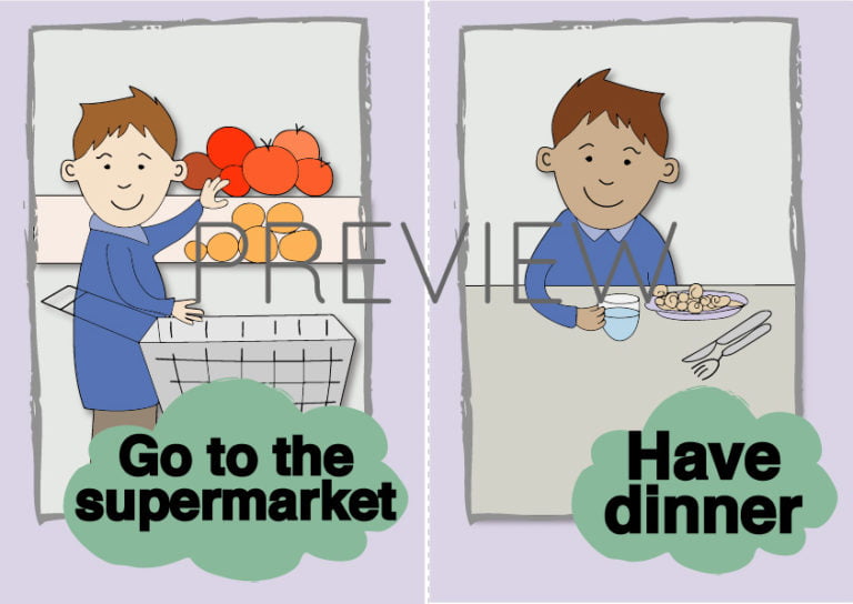 Go to the Supermarket and Have Dinner Flashcard | Gru Languages