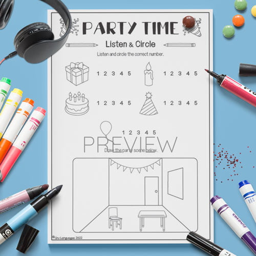 ESL Kids Party Time Listen and Circle Activity Worksheet