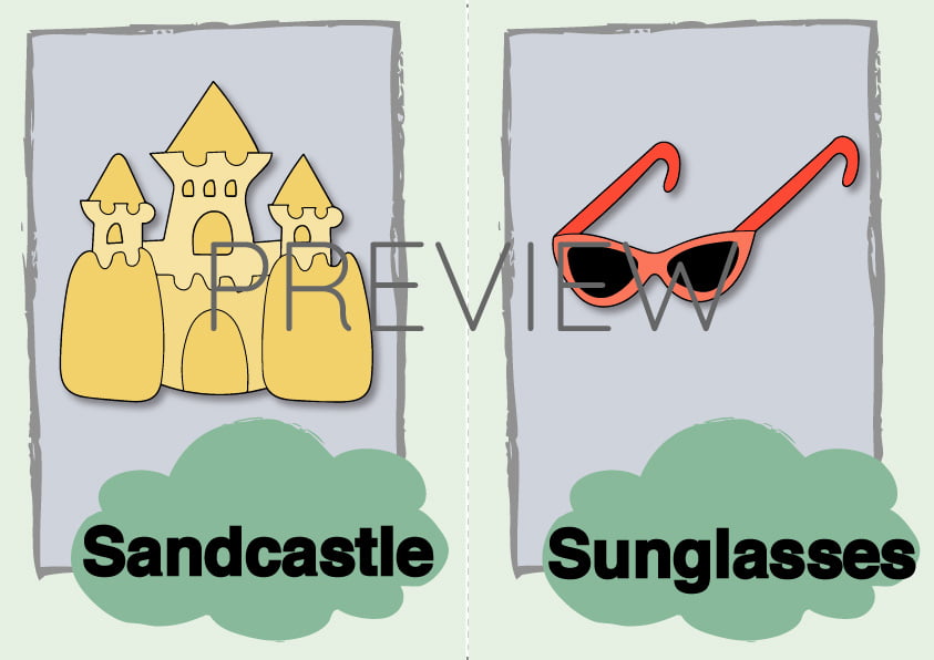 ESL Sandcastle and Sunglasses Flashcards