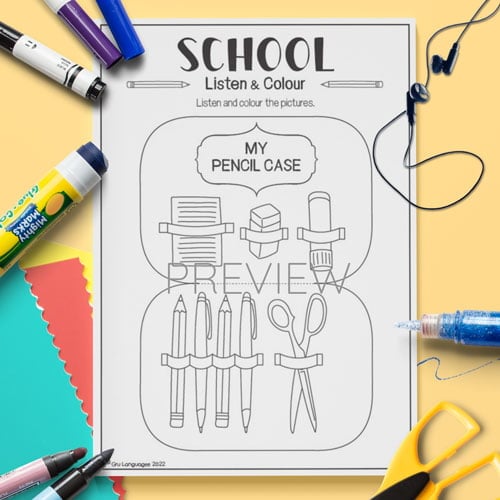 ESL School Listen and Colour Activity Worksheet