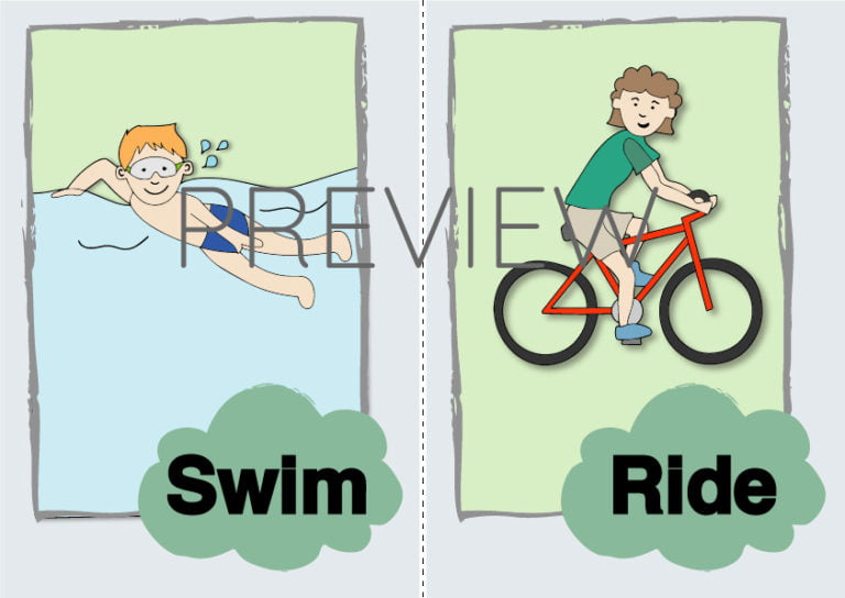 Swim and Ride Flashcard Gru Languages