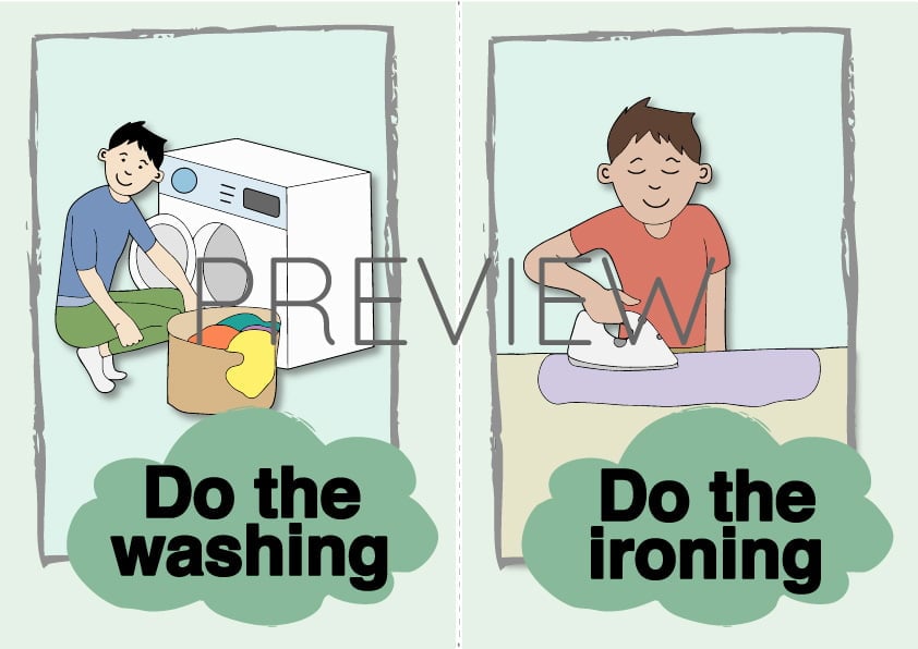 ESL Do The Washing and Ironing Flashcards