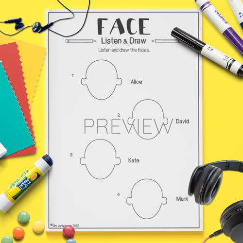 ESL English Face Listen and Draw Activity Worksheet