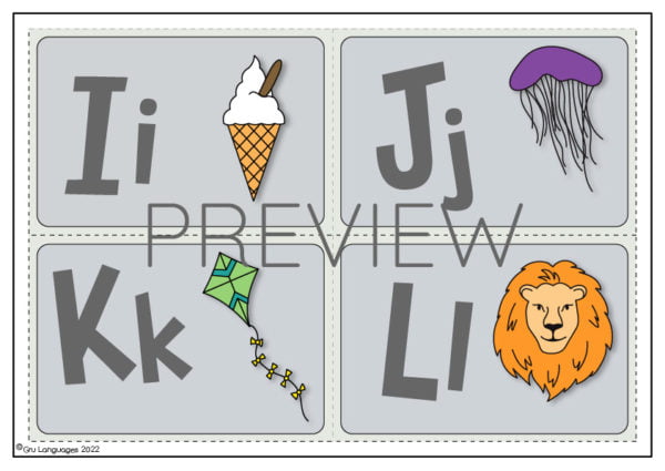 ESL Alphabet Flashcards I J K L