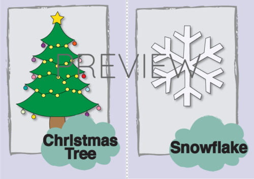 Christmas Tree Snowflake Flashcard