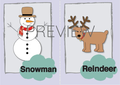 Snowman Reindeer Christmas Flashcard