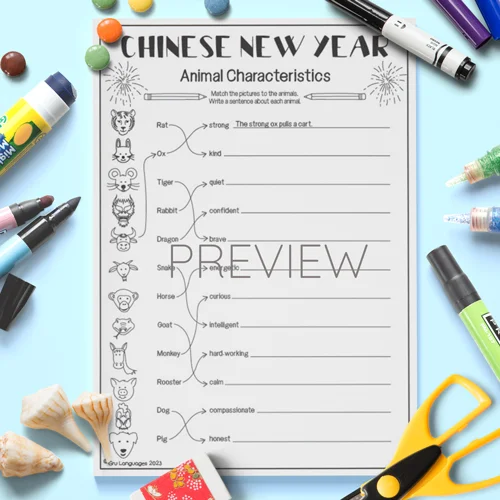 Chinese New Year Animal Characteristics ESL Worksheet