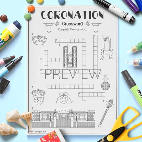 King's Coronation Crossword Worksheet for Children