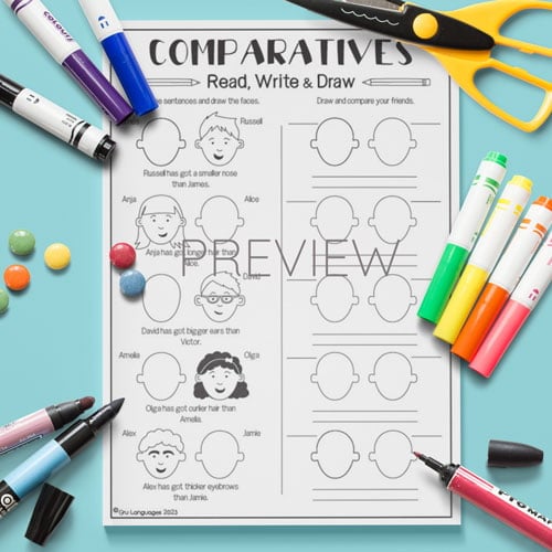 Comparatives Read Write and Draw Activity for Children