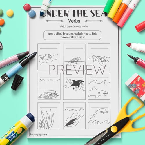 ESL Under The Sea Verbs Worksheet for Children