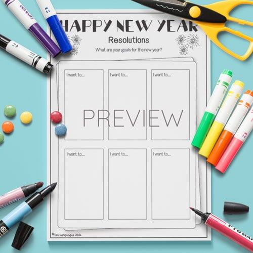 Happy New Year General Resolutions ESL Activity for Children
