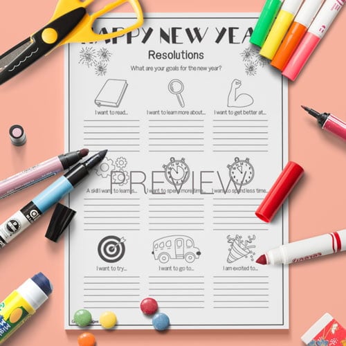 Happy New Year Goals and Resolutions ESL Activity for Children