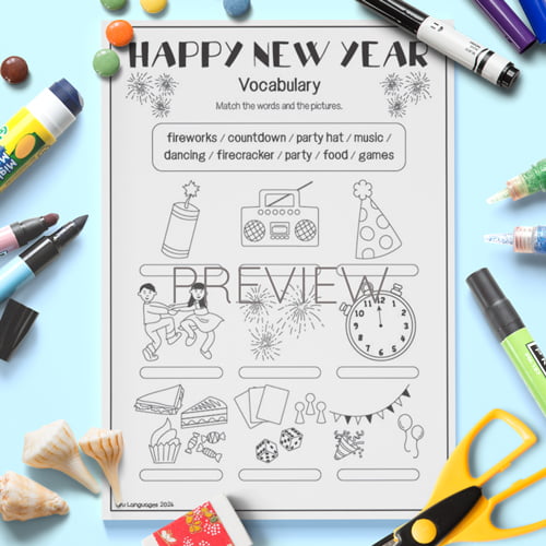 Happy New Year ESL Vocabulary Activity for Children