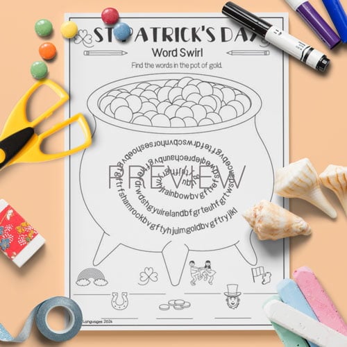 st patrick's day word swirl activity for children