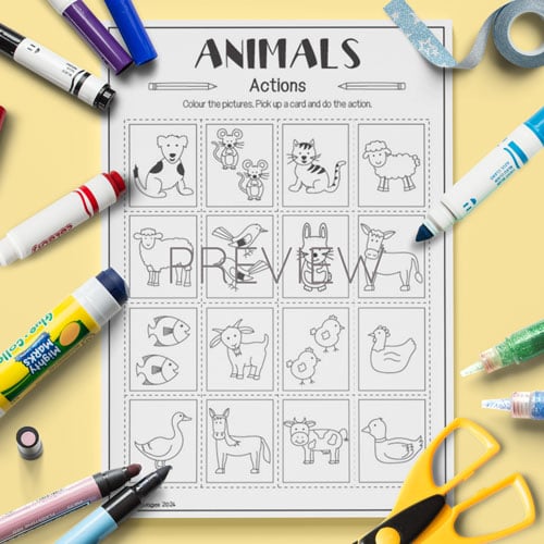 Animal action card game for children