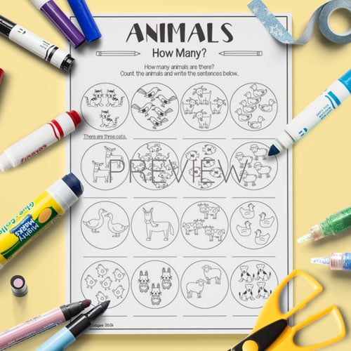 How many animals worksheets for children