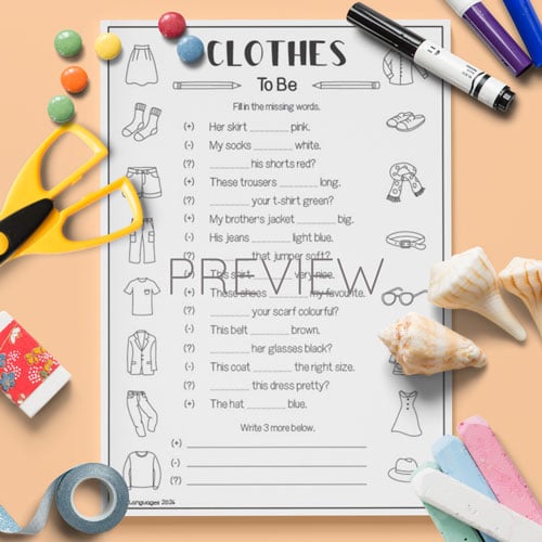 clothes themed worksheet to practise the verb to be