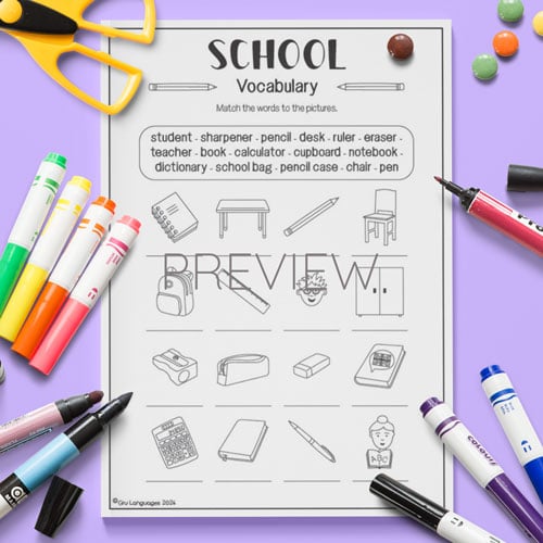 school vocabulary worksheet for children