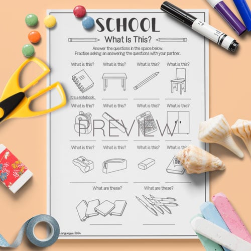 School and classroom objects worksheet for children