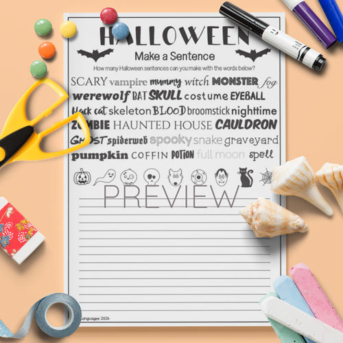 Halloween make a sentence activity for children