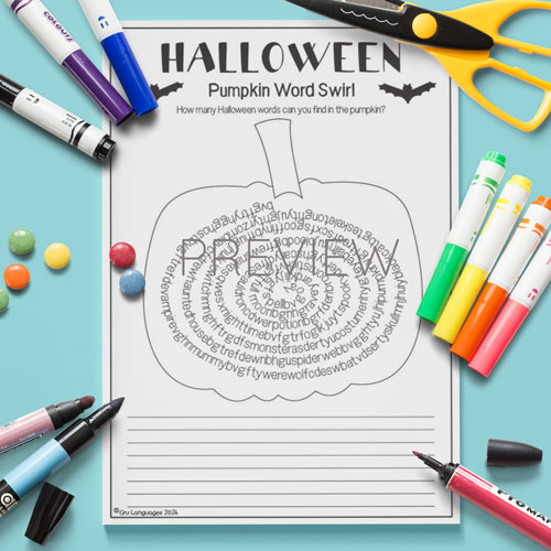 Halloween Pumpkin Word Swirl Activity for Children