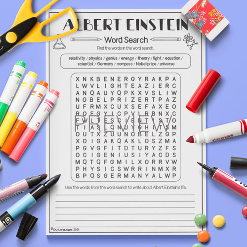 Albert Einstein word search activity for children