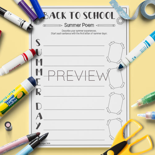 back to school summer poem activity for children