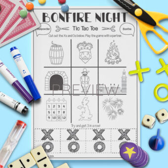 Bonfire night tic tac toe activity for children