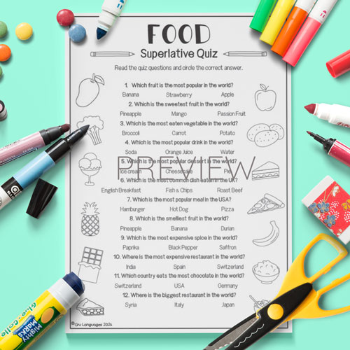 Food superlatives quiz activity for children