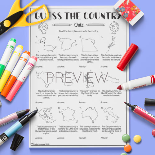 Guess The Country worksheet for children