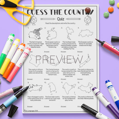 Guess The Country 2. Fun worksheet for children