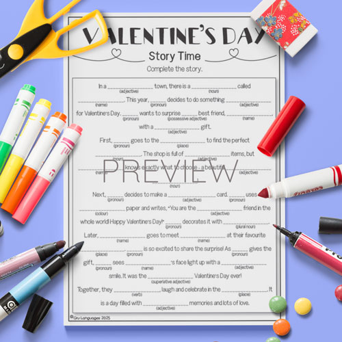 Valentine's Day Gap Fill Story Worksheet for Children