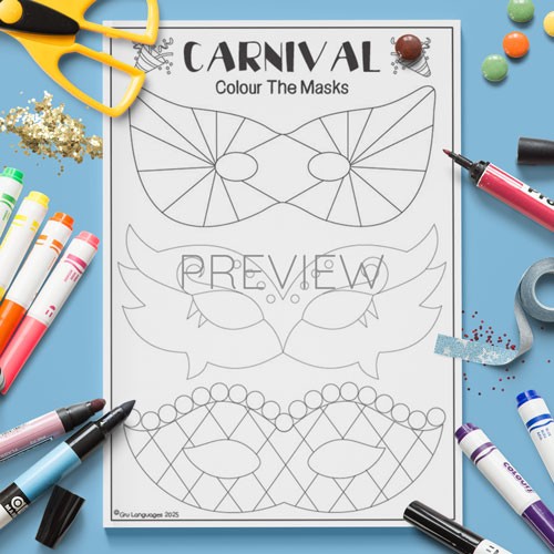 Carnival mask colouring activity for children