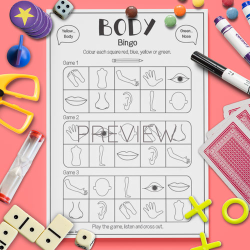 Face and Body Bingo Game for Children