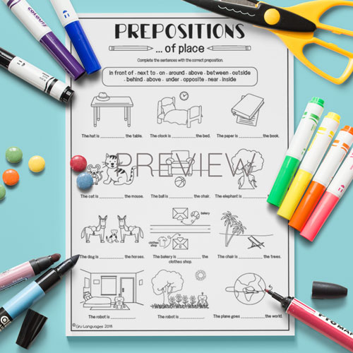Prepositions of place, gap fill activity for children