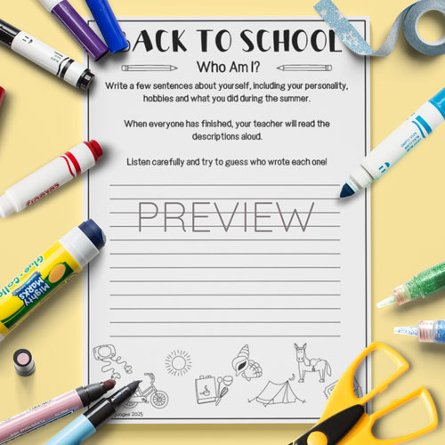 Back to school, icebreaker activity for children, who am I?