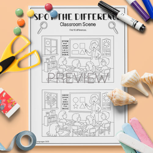 Classroom spot the difference activity for children