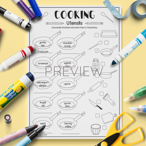 Cooking anagrams worksheet for children