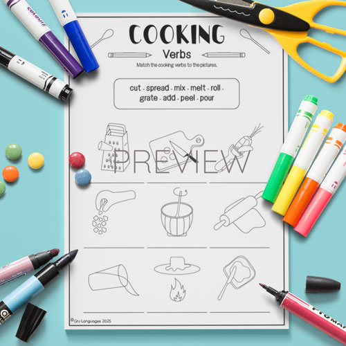 Cooking verbs practice for children learning English